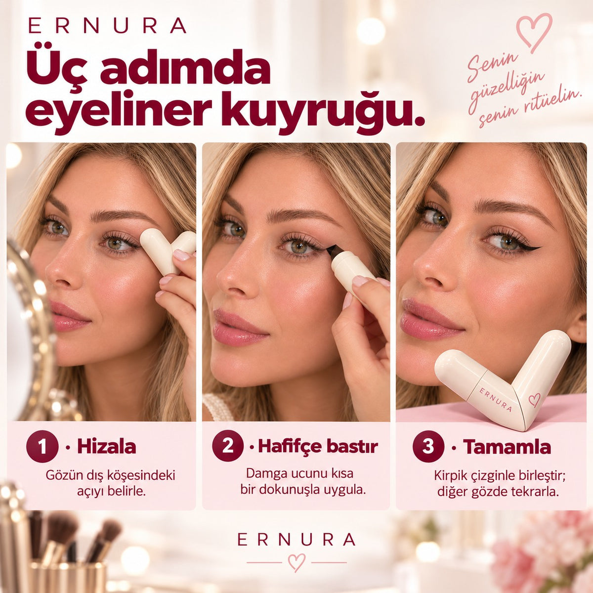 Çift taraflı damga eyeliner – kullanım adımları