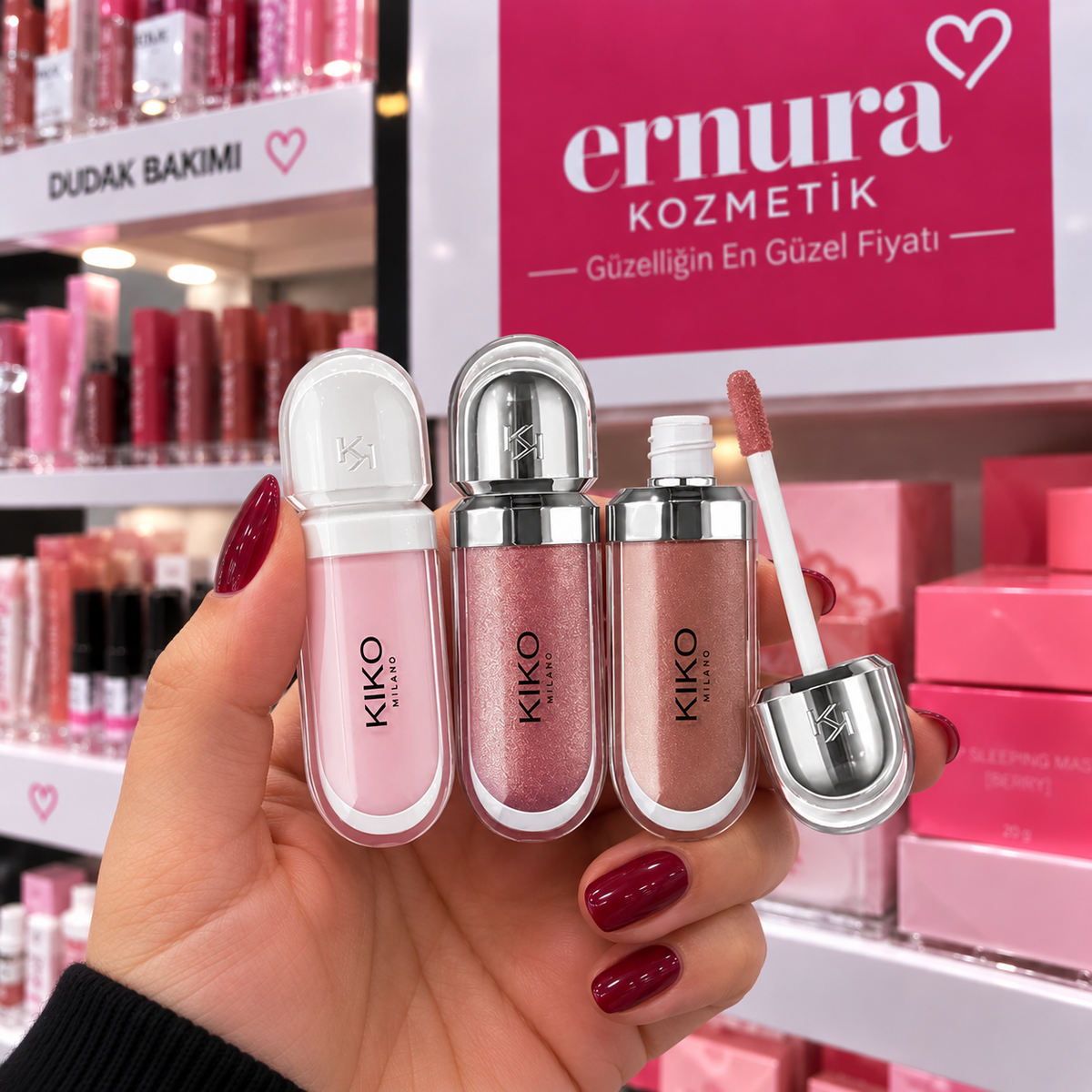 Kiko 3 Lü Ruj Seti – Ernura mağaza ortamında ürün