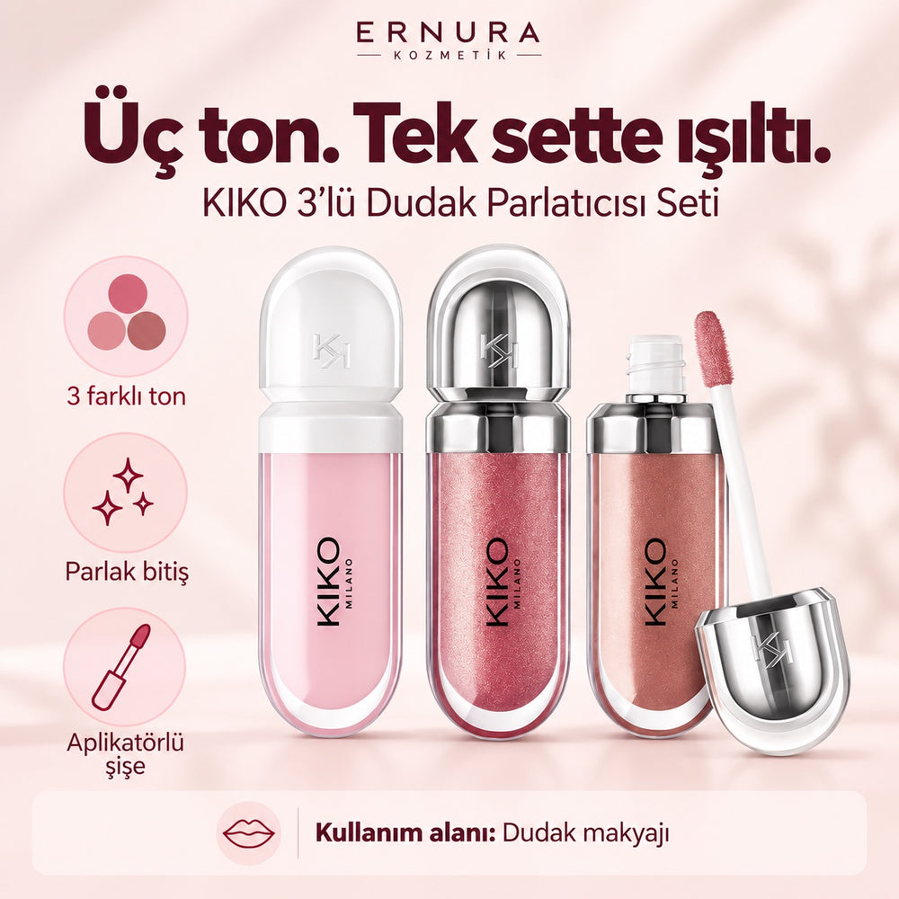 KIKO 3’lü Dudak Parlatıcısı Seti – ürün özellikleri