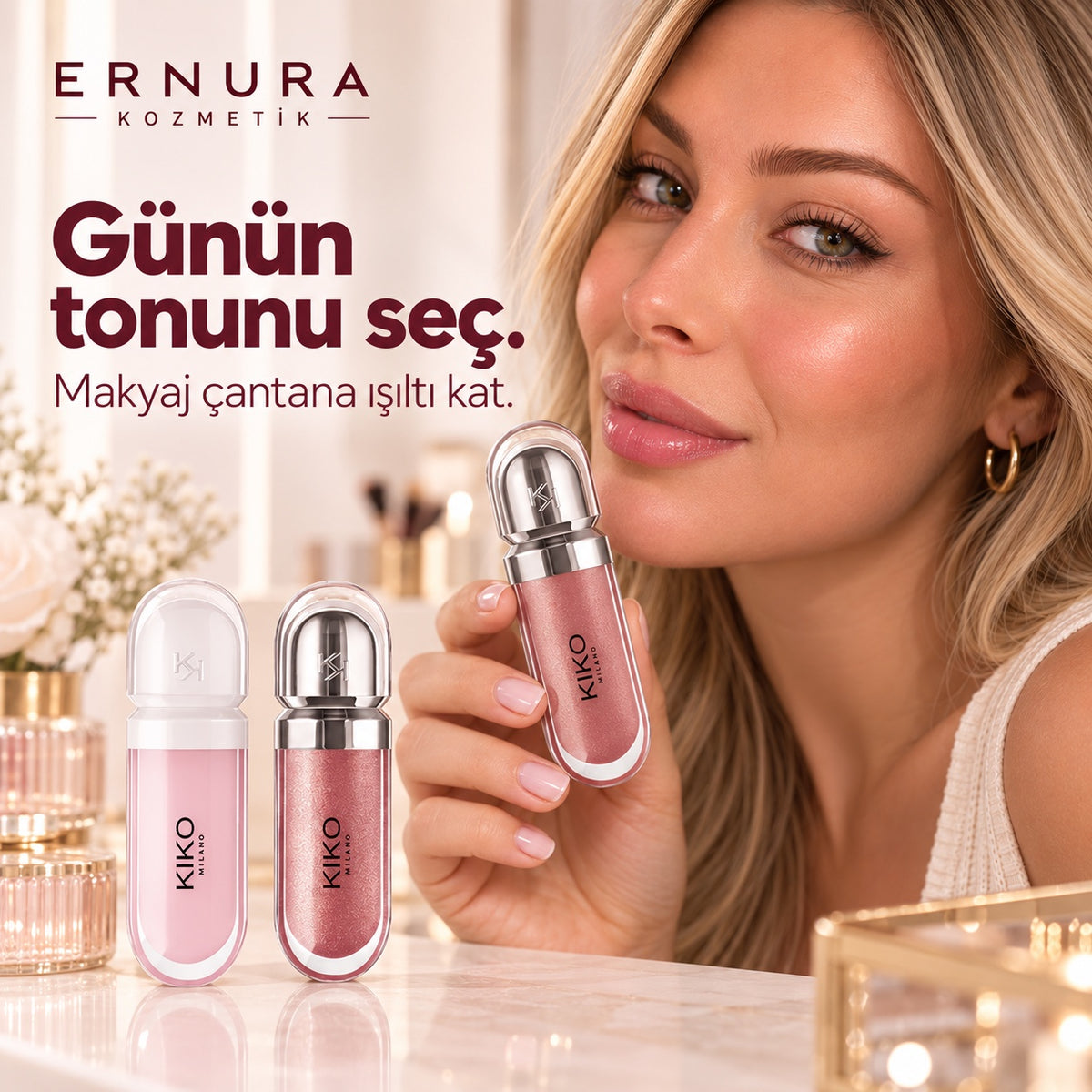 KIKO 3’lü Dudak Parlatıcısı Seti – günlük kullanım