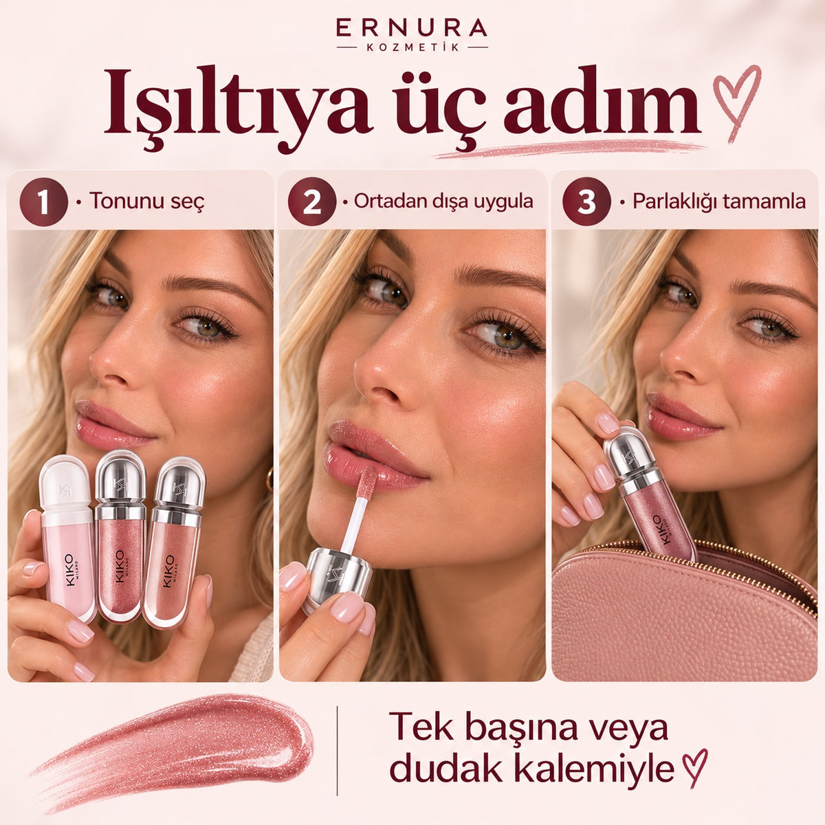 KIKO 3’lü Dudak Parlatıcısı Seti – nasıl kullanılır