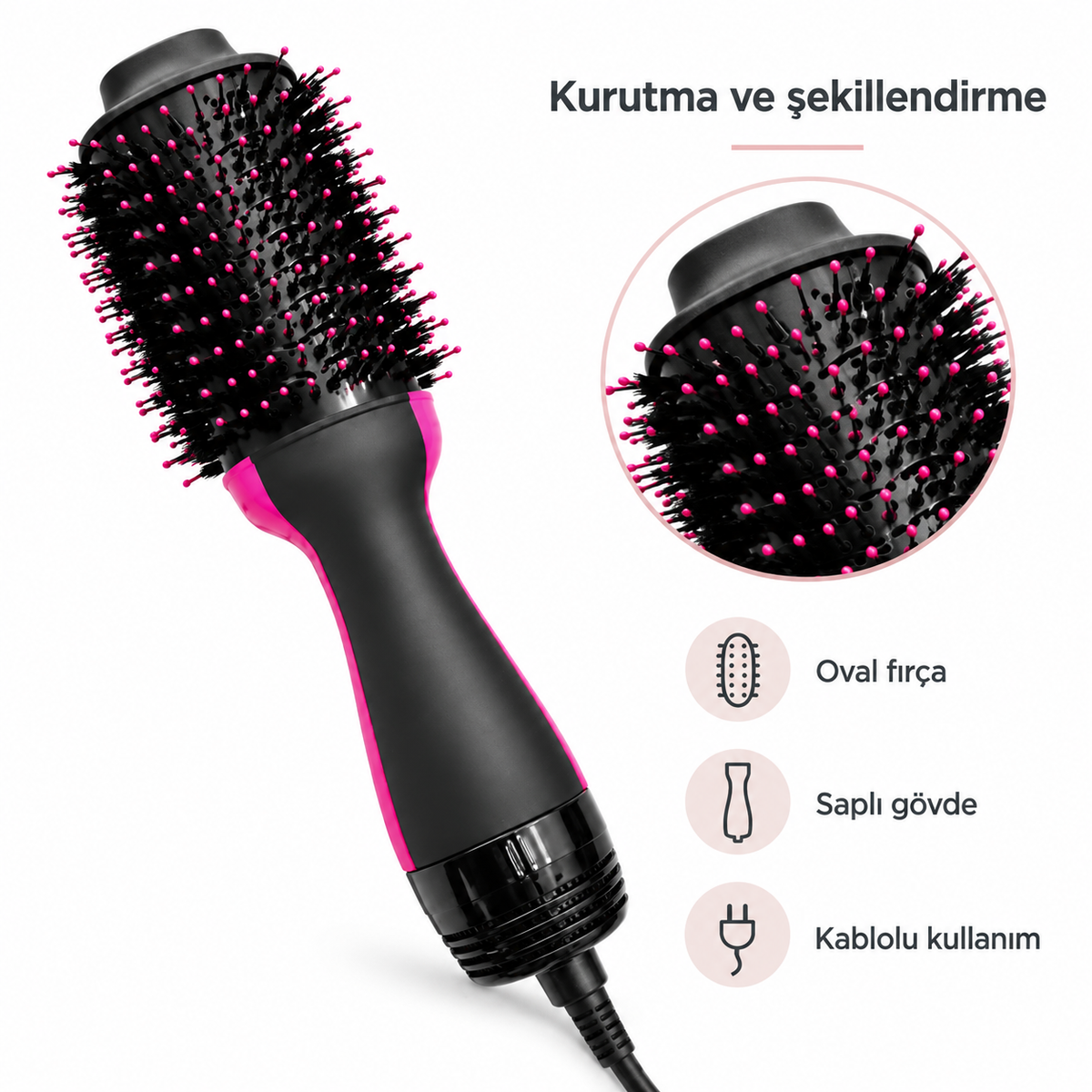 One Step Saç Kurutma ve Şekillendirme Fırçası – ürün özellikleri görseli
